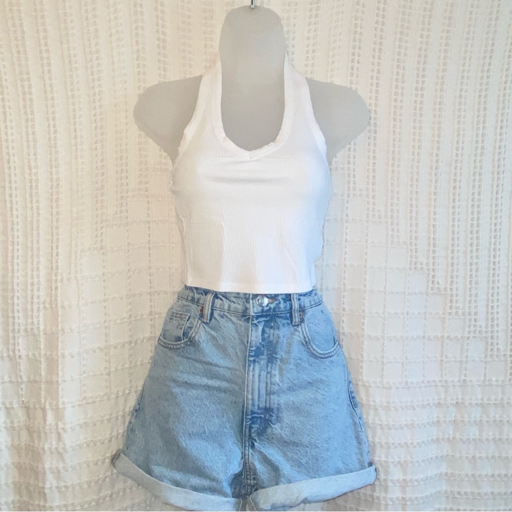 Fashion Nova Ribbed White Halter Top